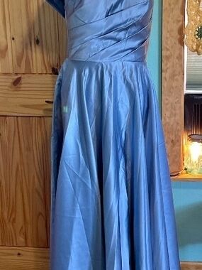 Satin A-Line Evening Dress in Dusty Blue